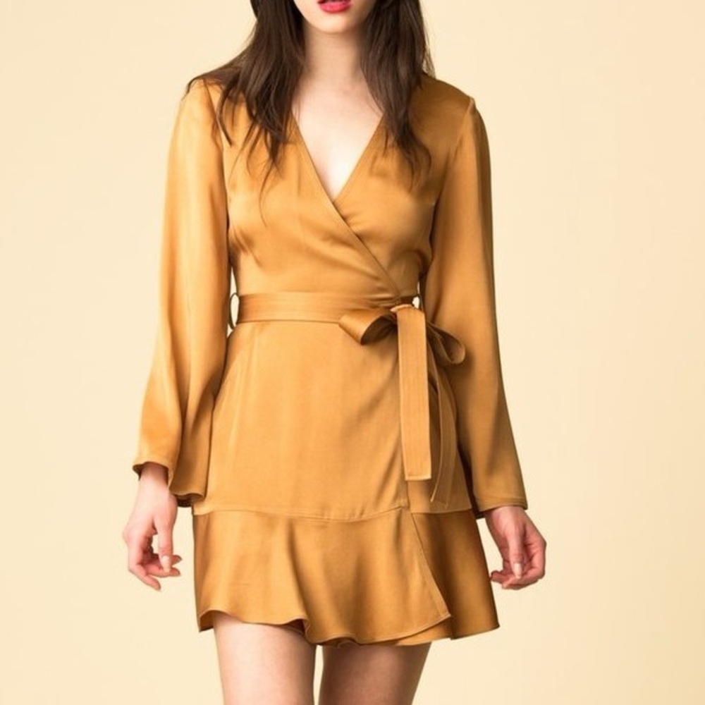 ALC Whitney Wrap Carmel Mini Dress Wedding Guest Holiday Party 4 A.L.C.